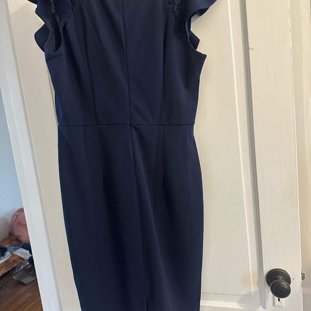 Blue Sheath Dress with Flutter Cap Sleeves